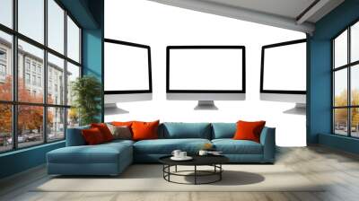 Computer monitors with blank white screen Isolated on transparent background Wall mural