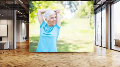 Maintaining the health of elderly woman in retirement concept Wall mural