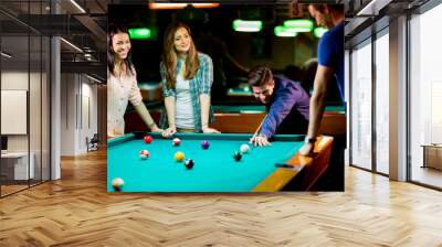 Young people playing pool Wall mural