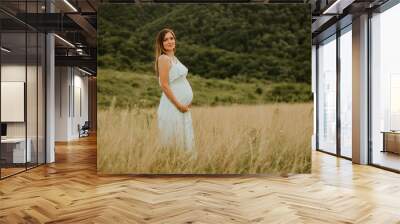 Young pregnant woman relaxing outside in nature Wall mural