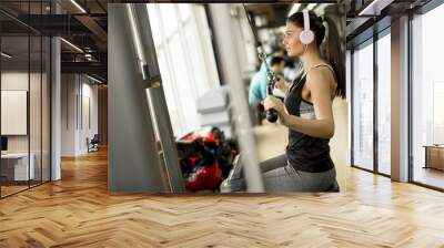 Young woman exercises in the gym Wall mural