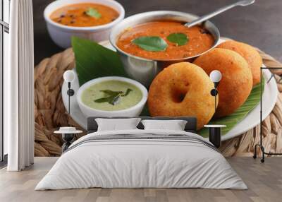 vada or medu vadai with sambar and chutney popular Wall mural