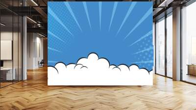 Comic cartoon blue background with cloud. blue poster background with halftone and clouds effect Wall mural