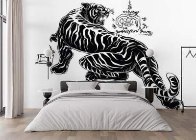 Thai traditional painting, tiger Wall mural