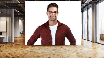 Confident, smile and portrait of a businessman with vision glasses isolated in transparent or png background. Happy, intelligent and person or entrepreneur new stylish eyewear or frames for optometry Wall mural