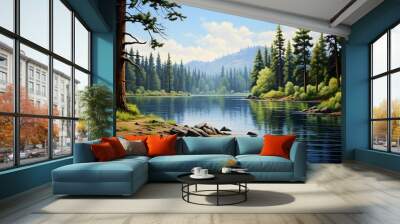 lake and forest Wall mural