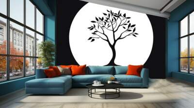 Single tree on white space line art, silhouette of tree/ Black tree silhouettes on white background Wall mural