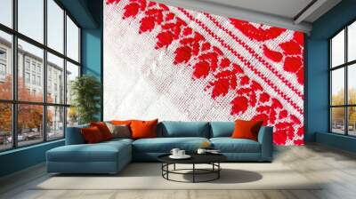 Gamosa or gamusa is a traditional textile pattern from Assam. It is a white piece of cloth with red stripes and red motifs, which is used in Bihu and resembles Ukrainian and Russian patterns. Wall mural