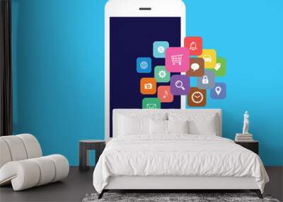 smartphone with mobile app icon Wall mural