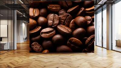 Fresh coffee beans banner. Coffee beans background. Close-up food photography Wall mural