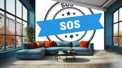 sos stamp. sos label on transparent background. round sign Wall mural