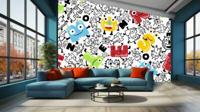 seamless pattern vector with funny monster alphabet cartoon. Eps 10 Wall mural