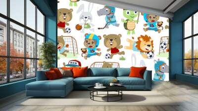 seamless pattern with animals sport cartoon Wall mural