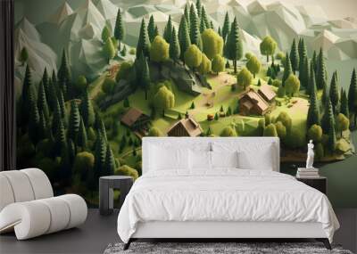 Isometric view of low poly landscape Wall mural