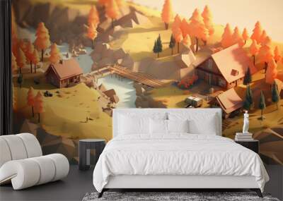 Isometric view of low poly landscape Wall mural