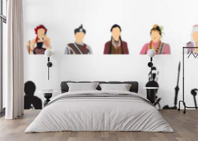 indian different state traditonal people profile  dress avatar set  Wall mural