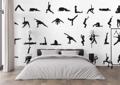 people silhouette of meditation yoga collection Wall mural