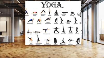 set of people doing yoga meditation in different pose yoga set collection full isolated Wall mural