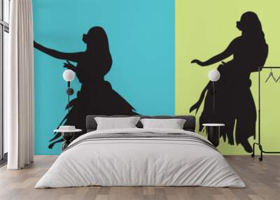 silhouettes of dancing girls hula Wall mural