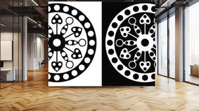 abstract geometric mandala design concept with love symbols isolated on black and white background  Wall mural