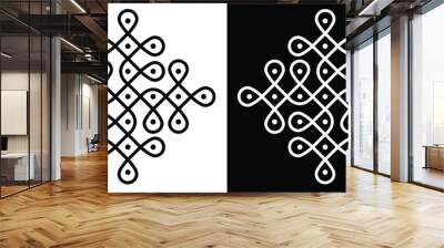 Indian Traditional and Cultural Rangoli or kolam design concept of curved lines and dots isolated on black and white background Wall mural