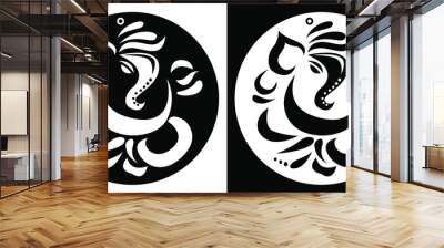 Lord Ganesh stencil sketch - vector line art with black and white background Wall mural