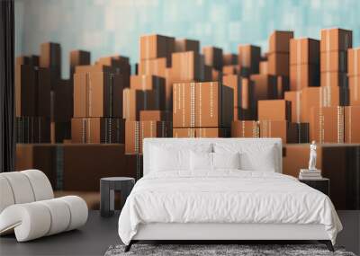 A city skyline made of stacked cardboard boxes, perfect for illustrating your online business or delivery services. Wall mural