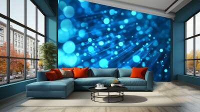 Abstract blue light beams and bokeh effects creating a futuristic, dynamic background with a sense of depth and motion. Wall mural