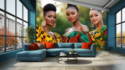 African Women in Vibrant Dresses and Hairstyles  -  Diversity Fashion Photography Wall mural