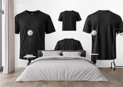 blank black tshirt front and back views isolated on white apparel mockup design white Wall mural