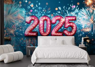 Celebrate New Year's Eve 2025 with Sparkling Fireworks! Wall mural