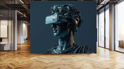 Classical sculpture akin featuring intricate virtual reality goggles Wall mural