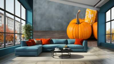 Fall still life with pumpkins and corn Wall mural