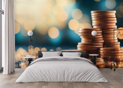 Golden Coin Stacks Representing Financial Growth and Success Wall mural