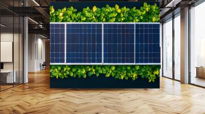 Green Energy: Solar Panels Surrounded by Lush Greenery Wall mural