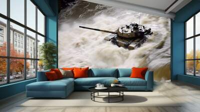 Military Tank Crossing a River Wall mural