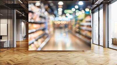 shelf product commodity supermarket blurred Abstract background blur sale buy shop nobody good market light shopping interior client concept consumer store department window mall aisle grocery food Wall mural