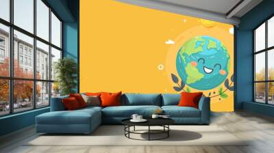 Smiling Earth: World Environment Day Banner Celebrating Mother Earth on Yellow Background Wall mural