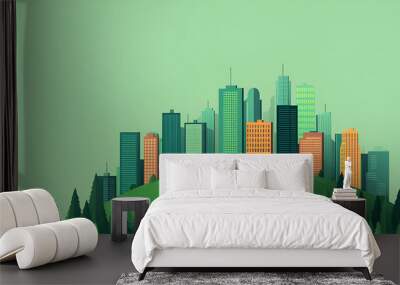 Sustainable green eco city landscape in flat design vector illustration. concept eco friendly Wall mural