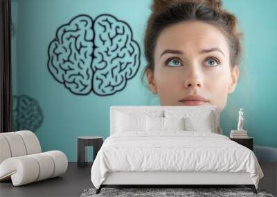 Thinking Woman With Brain Concept - Perfect for Psychology and Education Wall mural