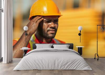 Tired Construction Worker  -  Heat Stress, Fatigue, Sun Protection Wall mural