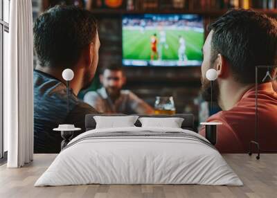 Two Friends Watching Sports in a Bar with a Beer Wall mural