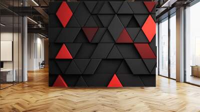 Vector seamless pattern triangle geometric repeating technology triangle black, red texture. Abstract digital grid light pattern black Polygon Mosaic triangle, business corporate background. Wall mural