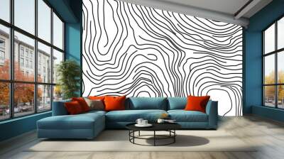 Vector topo map seamless wave topography map pattern camping grid cartography diagram black and white geometric carve wave line. abstract landscape topography line map wavy texture design background. Wall mural