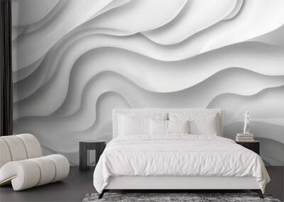 Vector white geometric 3d papercut wave carve line element white wave decoration ornament Luxury papercut white background topographic canyon map light relief texture curved layers and shadow Wall mural