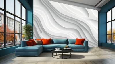 Vector white geometric 3d papercut wave carve line element white wave decoration ornament Luxury papercut white background topographic canyon map light relief texture curved layers and shadow Wall mural