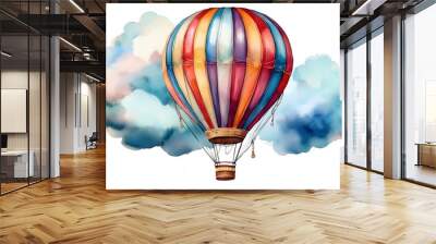 Watercolor Hot Air Balloon with Clouds Wall mural