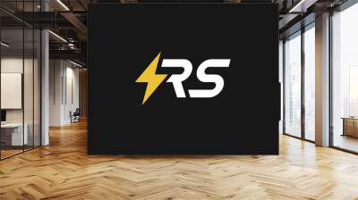 combination yellow lightning icon and monogram letter RS in dark background Wall mural