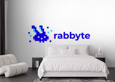 vector graphic illustration logo design for modern digital tech rabbit Wall mural