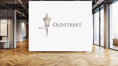 vector graphic illustration logo design for old street with street lights, street lamp in vintage retro style Wall mural